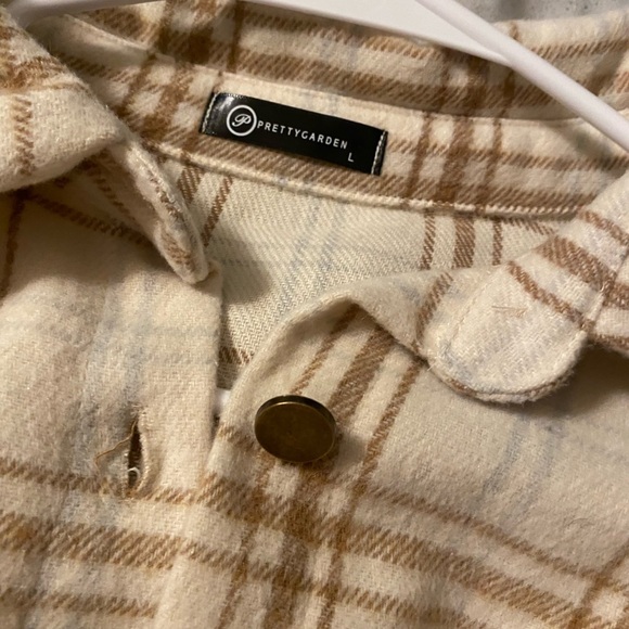 Plaid Button Down Shirt - Cream and Brown - Picture 2 of 2